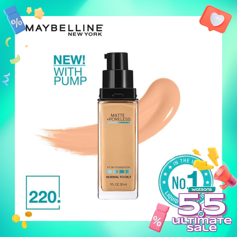 MAYBELLINE Fit Me Matte + Poreless Liquid Matte Foundation MakeUp (Foundation Cair Hasil Matte Tahan Hingga 24 Jam)