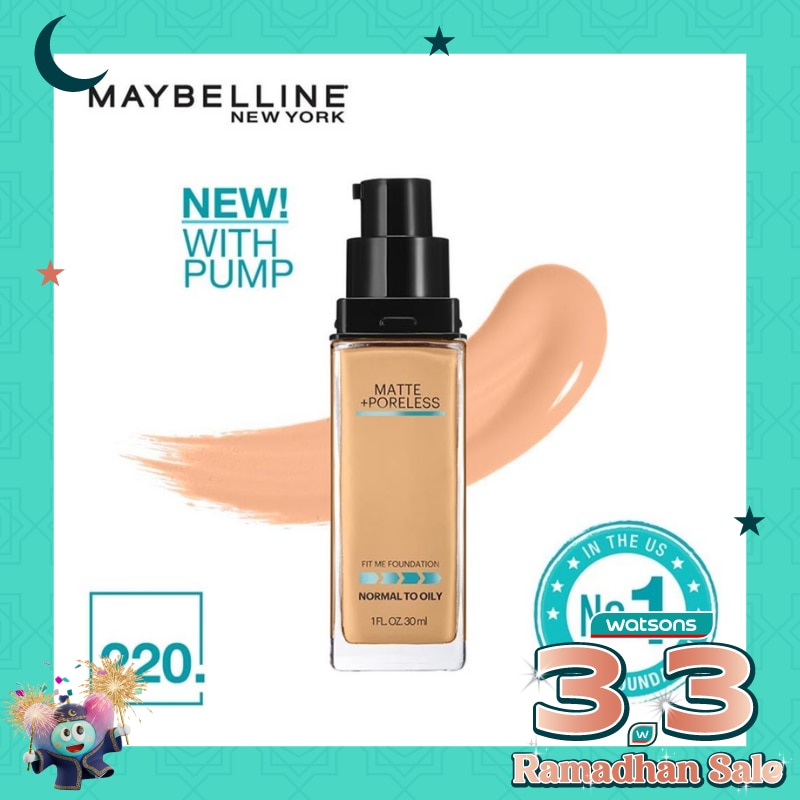 MAYBELLINE Fit Me Matte + Poreless Liquid Matte Foundation MakeUp (Foundation Cair Hasil Matte Tahan Hingga 24 Jam)