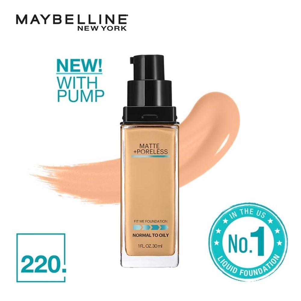 MAYBELLINE Fit Me Matte + Poreless Liquid Matte Foundation MakeUp (Foundation Cair Hasil Matte Tahan Hingga 24 Jam)