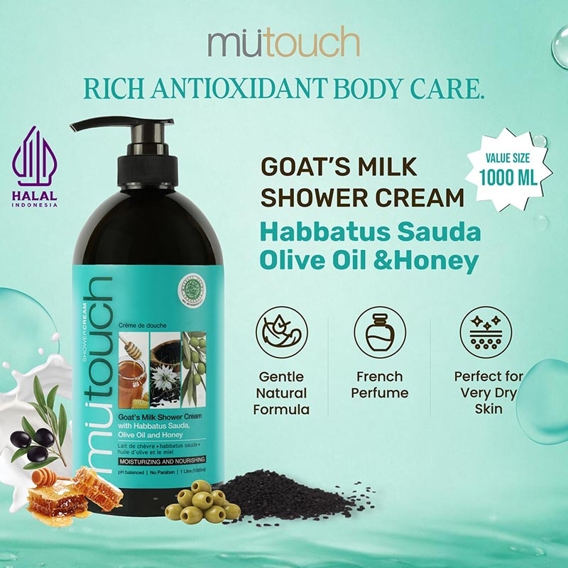 Goat''s Milk Shower Cream with Habbatus Sauda, Olive Oil and Honey 1L (1000ml) image