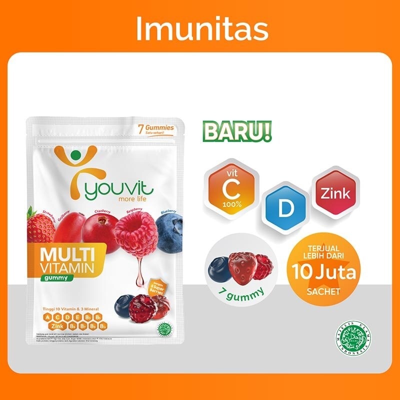 Youvit Multivitamin Dewasa 7 Hari Vit. C, D, Zink & Superberries 28g