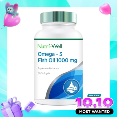 NUTRIWELL Omega 3 Fish Oil 1000mg Softgel 60'S image