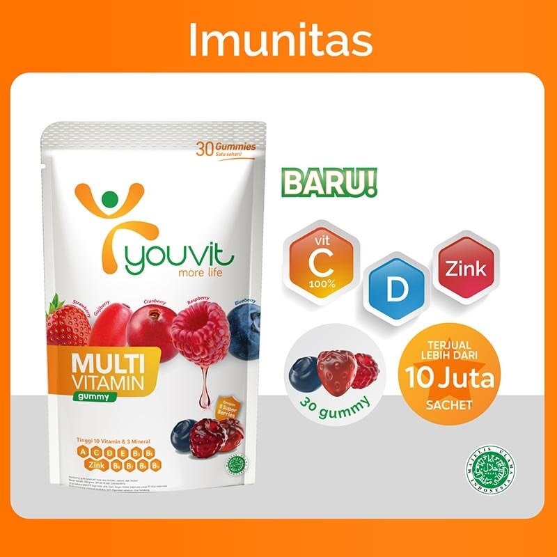 Youvit Multivitamin Dewasa 30 Hari Vit. C, D, Zink & Superberries 120g