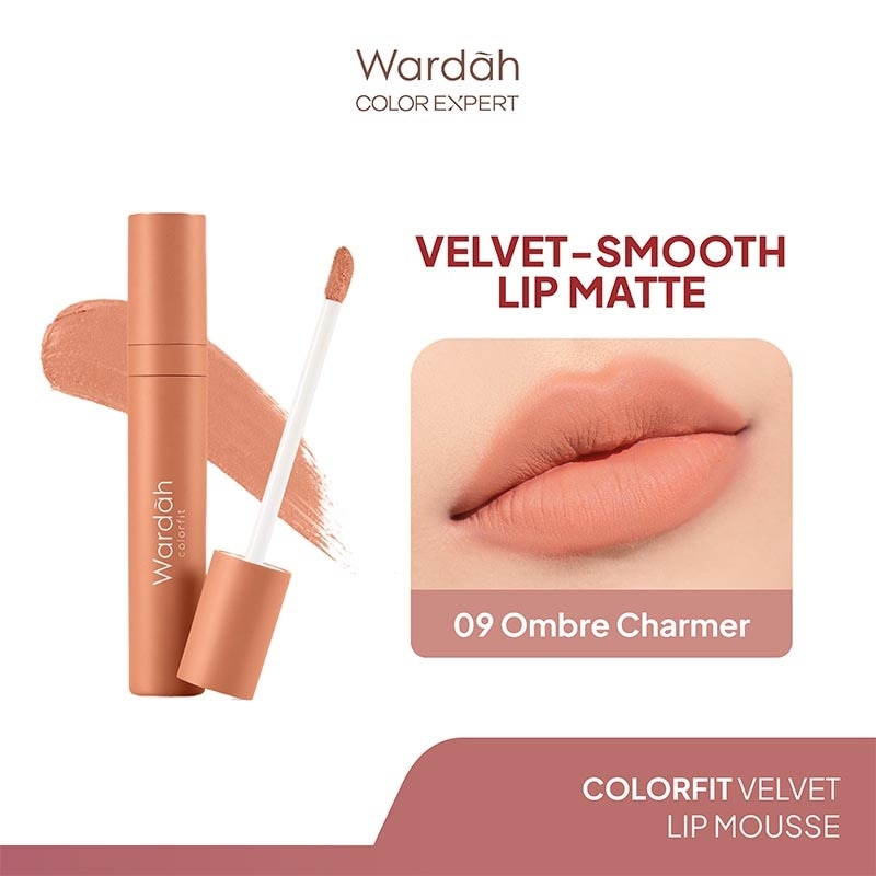 WARDAH Colorfit Velvet Matte Lip Mousse 09 Ombre Charmer 4g - Lip Cream Tahan Lama - Tahan Air - Hasil Matte dan Tidak Lengket - Tekstur Creamy dan Nyaman Digunakan