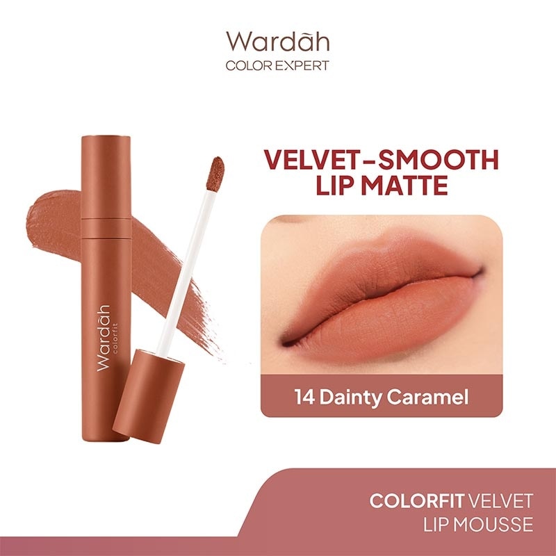 Colorfit Velvet Matte Lip Mousse 14 Dainty Caramel 4g - Lip Cream Tahan Lama - Tahan Air - Hasil Matte dan Tidak Lengket - Tekstur Creamy dan Nyaman Digunakan