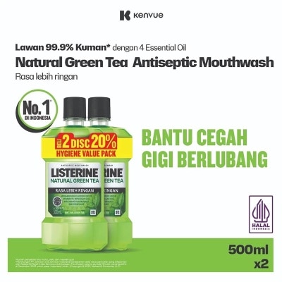 LISTERINE Twin Pack Natural Green Tea Mouthwash 500ml image