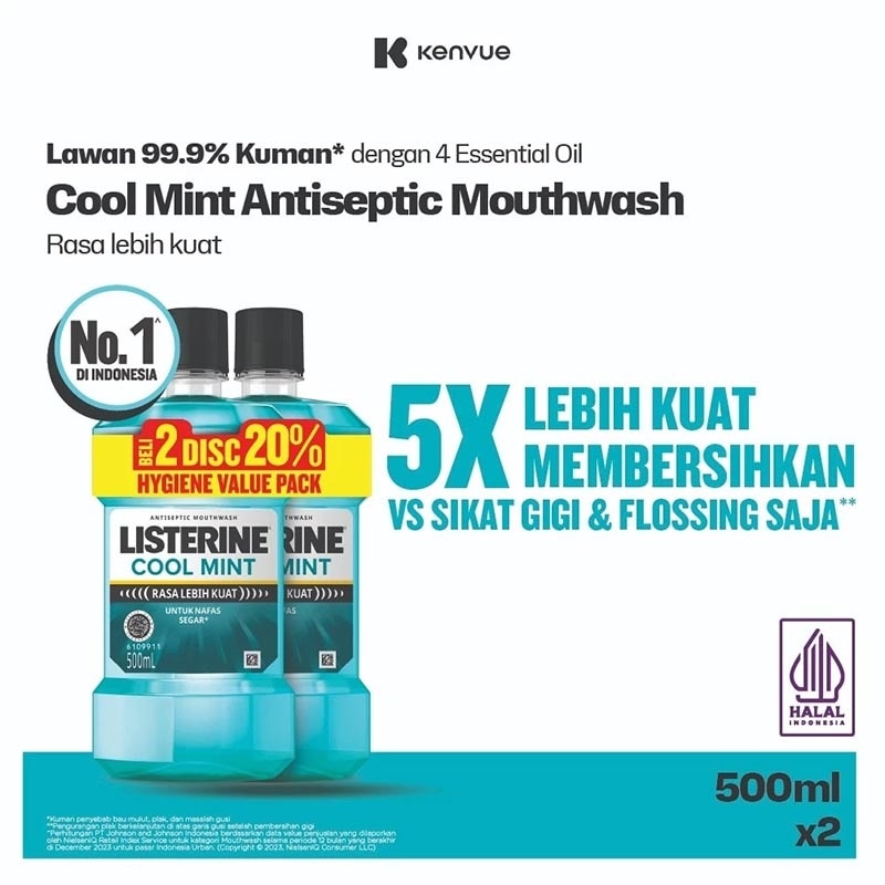 Twin Pack Cool Mint Antiseptic Mouthwash 500ml image