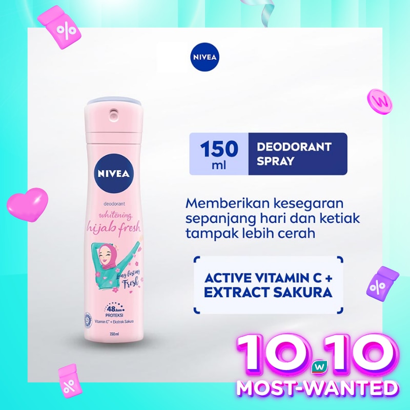 Promo Harga Nivea Deo Spray Whitening Hijab Fresh 150 ml - Watsons