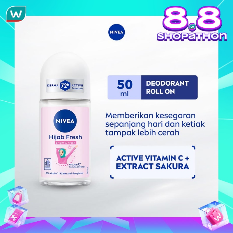 Promo Harga Nivea Deo Roll On Whitening Hijab Fresh 50 ml - Watsons