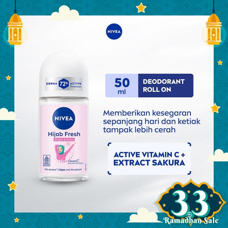 Promo Harga Nivea Deo Roll On Whitening Hijab Fresh 50 ml - Watsons