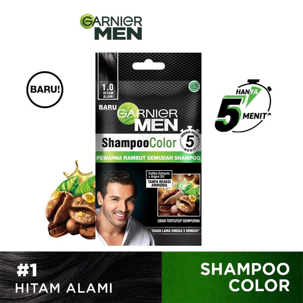 Men Shampoo Color 1.0 Hitam Alami 10ml + 10ml