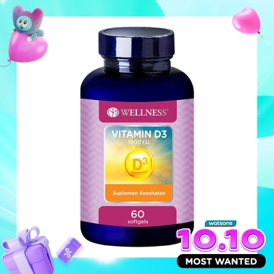 WELLNESS Vitamin D3 1000IU Softgel 60'S image