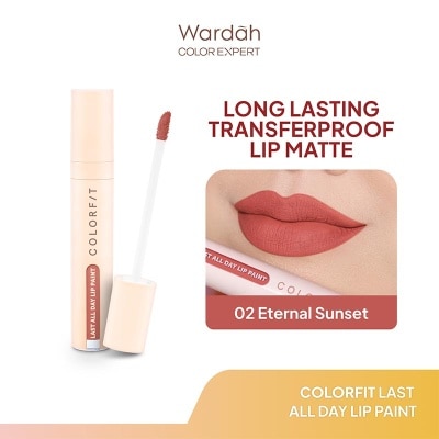 WARDAH Colorfit Last All Day Lip Paint 02 Eternal Sunset 4g - Tahan Lama Hingga 12 Jam - Transferproof dengan One Swipe Coverage - Warna Intense