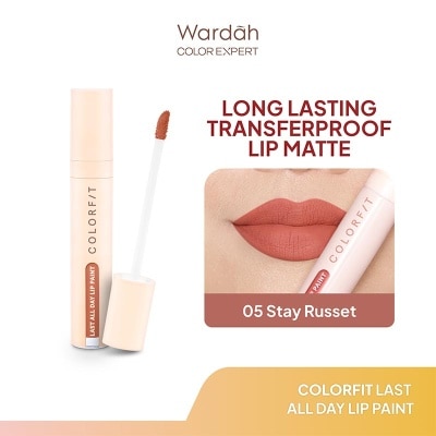 WARDAH Colorfit Last All Day Lip Paint 05 Stay Russet 4g - Tahan Lama Hingga 12 Jam - Transferproof dengan One Swipe Coverage - Warna Intense