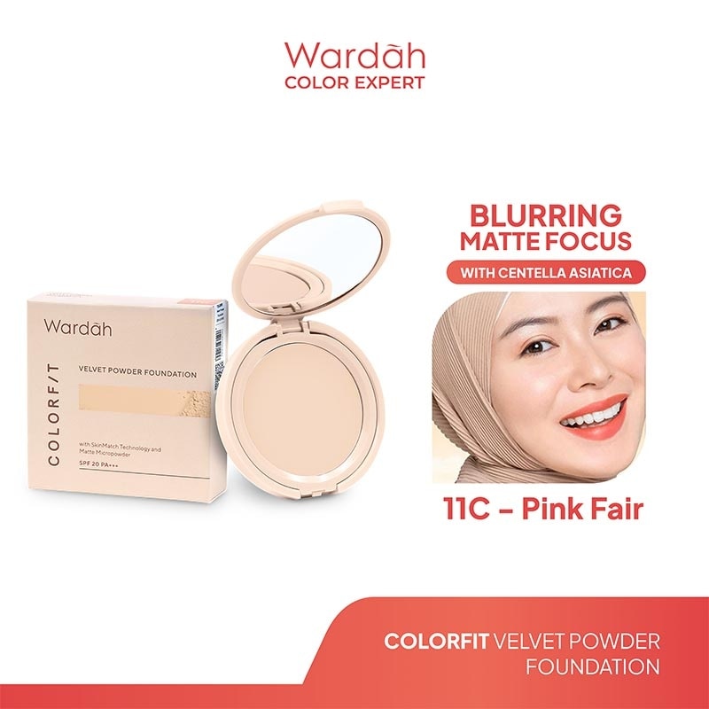 Colorfit Velvet Powder Foundation 11C Pink Fair - Bedak Padat Dengan SPF 20 - Oil Control - Tahan Lama Hingga 12 Jam - Hasil Matte Coverage Natural