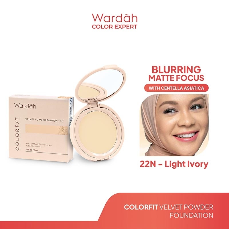 Colorfit Velvet Powder Foundation 22N Light Ivory - Bedak Padat Dengan SPF 20 - Oil Control - Tahan Lama Hingga 12 Jam - Hasil Matte Coverage Natural