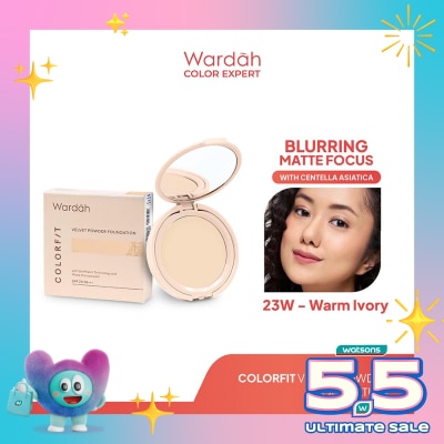 WARDAH - Colorfit Velvet Powder Foundation 23W Warm Ivory - Bedak Padat Dengan SPF 20 - Oil Control - Tahan Lama Hingga 12 Jam - Hasil Matte Coverage Natural