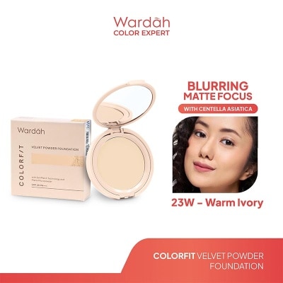 WARDAH Colorfit Velvet Powder Foundation 23W Warm Ivory - Bedak Padat Dengan SPF 20 - Oil Control - Tahan Lama Hingga 12 Jam - Hasil Matte Coverage Natural