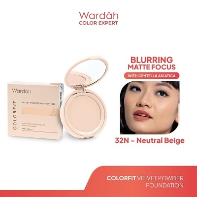 WARDAH Colorfit Velvet Powder Foundation 32N Neutral Beige - Bedak Padat Dengan SPF 20 - Oil Control - Tahan Lama Hingga 12 Jam - Hasil Matte Coverage Natural