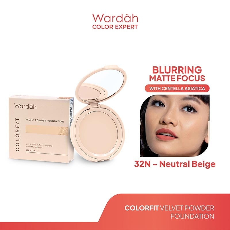 Colorfit Velvet Powder Foundation 32N Neutral Beige - Bedak Padat Dengan SPF 20 - Oil Control - Tahan Lama Hingga 12 Jam - Hasil Matte Coverage Natural