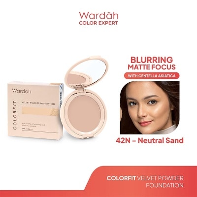 WARDAH Colorfit Velvet Powder Foundation 42N Neutral Sand - Bedak Padat Dengan SPF 20 - Oil Control - Tahan Lama Hingga 12 Jam - Hasil Matte Coverage Natural