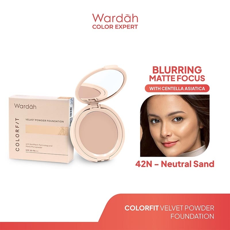 Colorfit Velvet Powder Foundation 42N Neutral Sand - Bedak Padat Dengan SPF 20 - Oil Control - Tahan Lama Hingga 12 Jam - Hasil Matte Coverage Natural