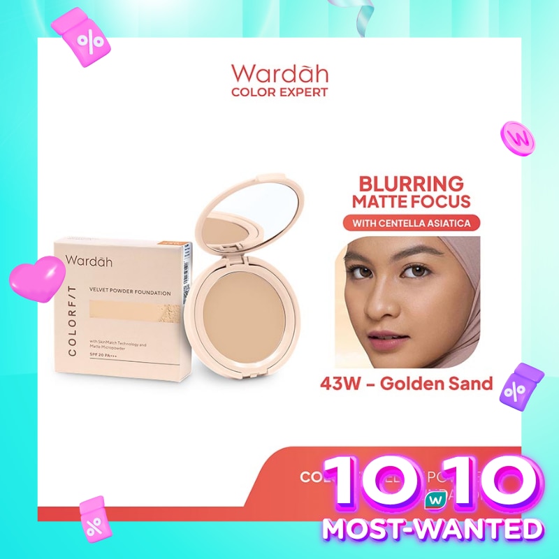 Colorfit Velvet Powder Foundation 43W Golden Sand - Bedak Padat Dengan SPF 20 - Oil Control - Tahan Lama Hingga 12 Jam - Hasil Matte Coverage Natural