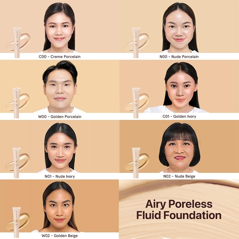 Dear Me Beauty Airy Poreless Fluid Foundtaion W00 Golden Porcelain 30g