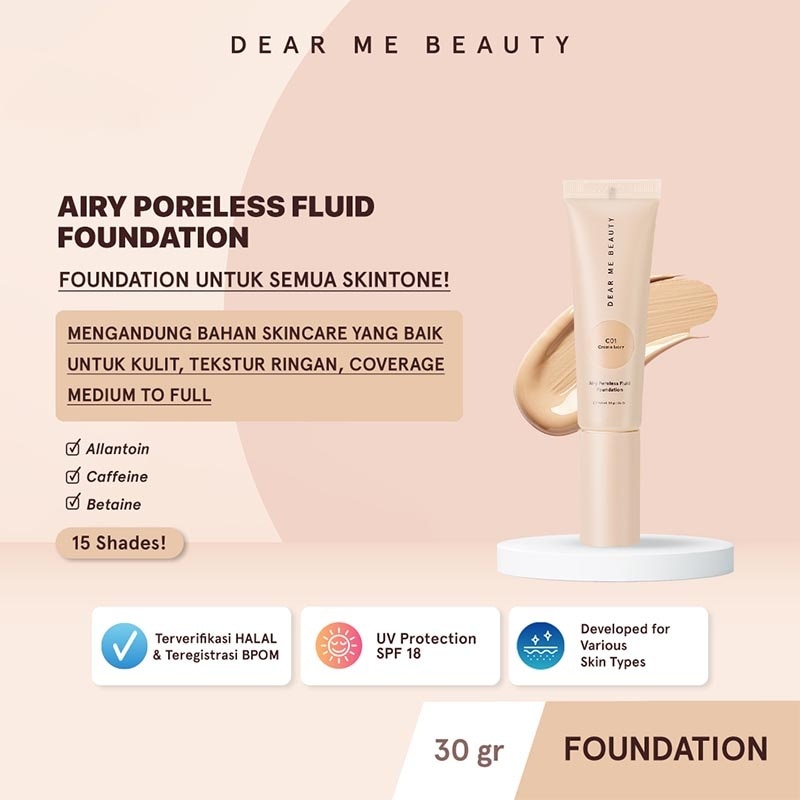 Dear Me Beauty Airy Poreless Fluid Foundtaion W00 Golden Porcelain 30g