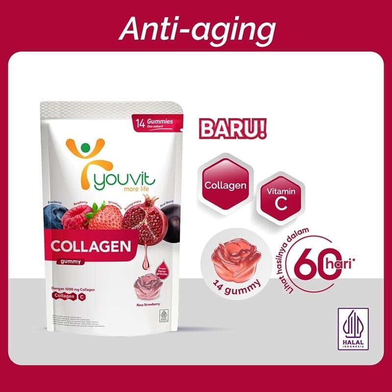 Youvit Collagen 7 Hari dengan VERISOL, Bioactive Collagen Peptides, Vitamin C, Superberries 59g