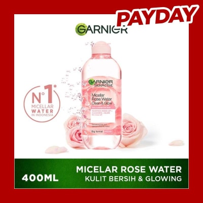 GARNIER Micellar Rose Water Clean &. Glow Skin Care - 400 ml (Pembersih Wajah Untuk Kulit Glowing)