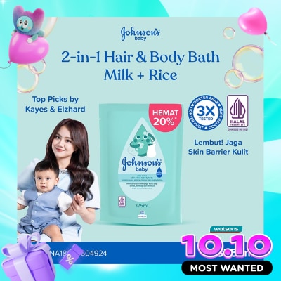 JOHNSON&JOHNSON Baby Milk + Rice Hair & Body Bath Refill 375ml image