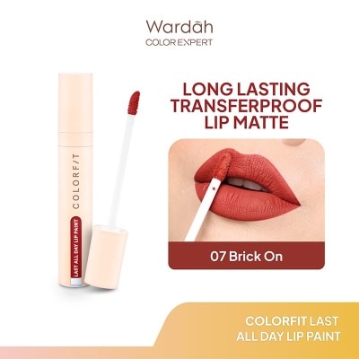 WARDAH Colorfit Last All Day Lip Paint 07 Brick On 4g - Tahan Lama Hingga 12 Jam - Transferproof dengan One Swipe Coverage - Warna Intense