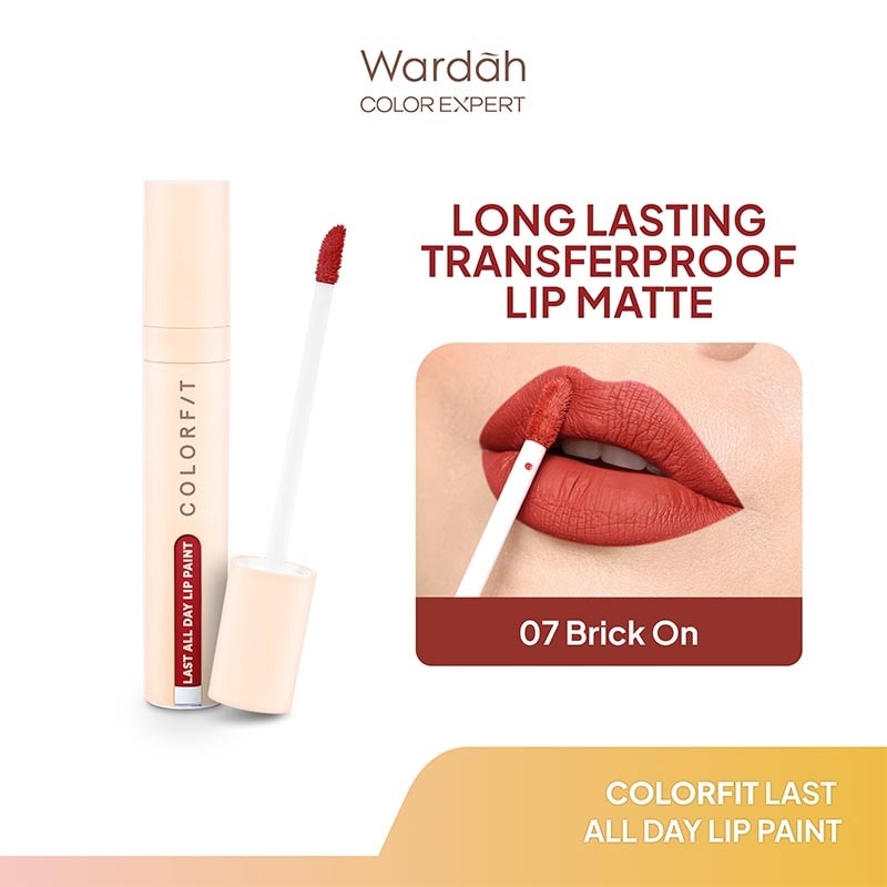 Colorfit Last All Day Lip Paint 07 Brick On 4g - Tahan Lama Hingga 12 Jam - Transferproof dengan One Swipe Coverage - Warna Intense