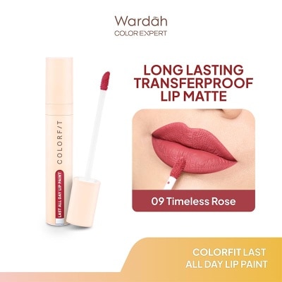 WARDAH Colorfit Last All Day Lip Paint 09 Timeless Rose 4g - Tahan Lama Hingga 12 Jam - Transferproof dengan One Swipe Coverage - Warna Intense