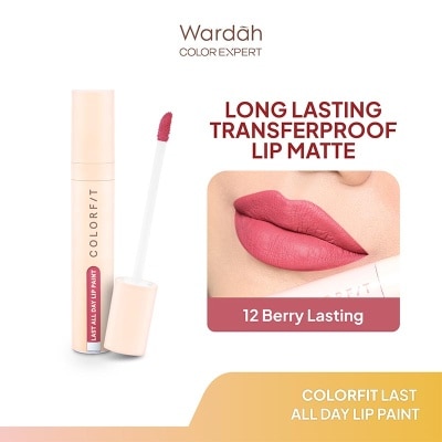 WARDAH Colorfit Last All Day Lip Paint 12 Berry Lasting 4g - Tahan Lama Hingga 12 Jam - Transferproof dengan One Swipe Coverage - Warna Intense