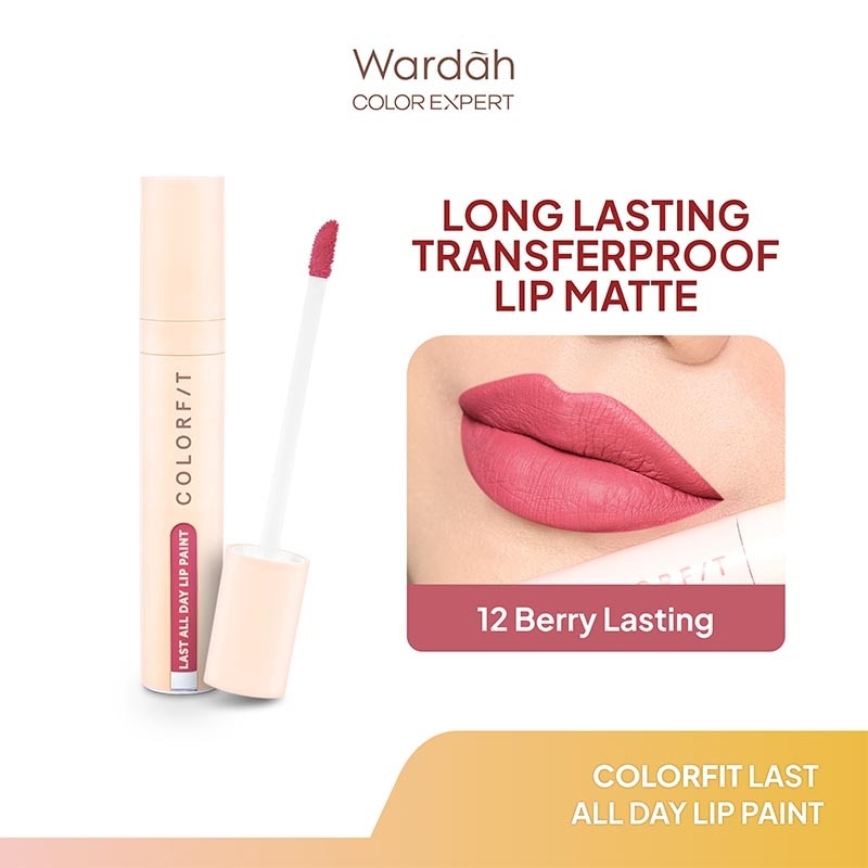 Colorfit Last All Day Lip Paint 12 Berry Lasting 4g - Tahan Lama Hingga 12 Jam - Transferproof dengan One Swipe Coverage - Warna Intense