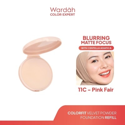 WARDAH Colorfit Velvet Powder Foundation Refill 11C Pink Fair 11g - Bedak Padat Dengan SPF 20 - Oil Control - Tahan Lama Hingga 12 Jam - Hasil Matte Coverage Natural