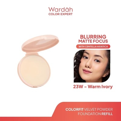 WARDAH Colorfit Velvet Powder Foundation Refill 23W Warm Ivory 11g - Bedak Padat Dengan SPF 20 - Oil Control - Tahan Lama Hingga 12 Jam - Hasil Matte Coverage Natural