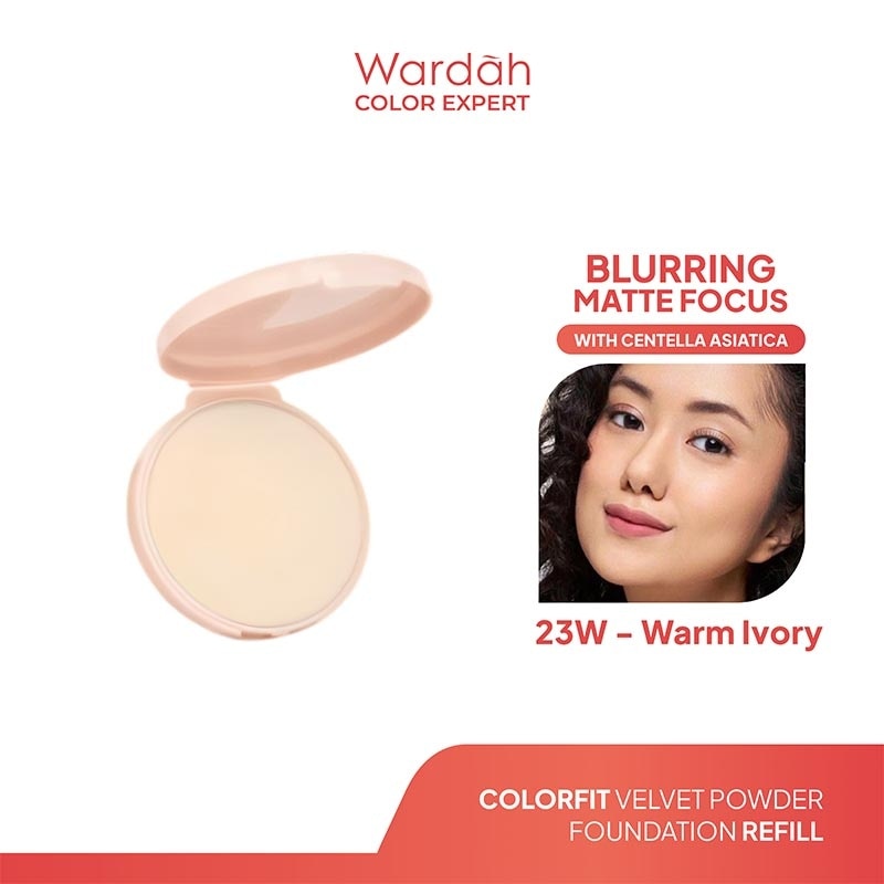 Colorfit Velvet Powder Foundation Refill 23W Warm Ivory 11g - Bedak Padat Dengan SPF 20 - Oil Control - Tahan Lama Hingga 12 Jam - Hasil Matte Coverage Natural