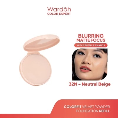 WARDAH Colorfit Velvet Powder Foundation Refill 32N Neutral Beige 11g - Bedak Padat Dengan SPF 20 - Oil Control - Tahan Lama Hingga 12 Jam - Hasil Matte Coverage Natural
