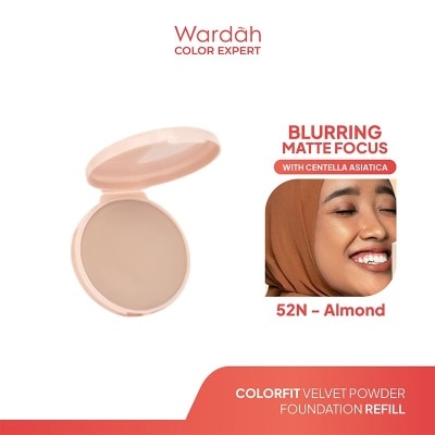 WARDAH Colorfit Velvet Powder Foundation Refill 52N Almond 11g - Bedak Padat Dengan SPF 20 - Oil Control - Tahan Lama Hingga 12 Jam - Hasil Matte Coverage Natural