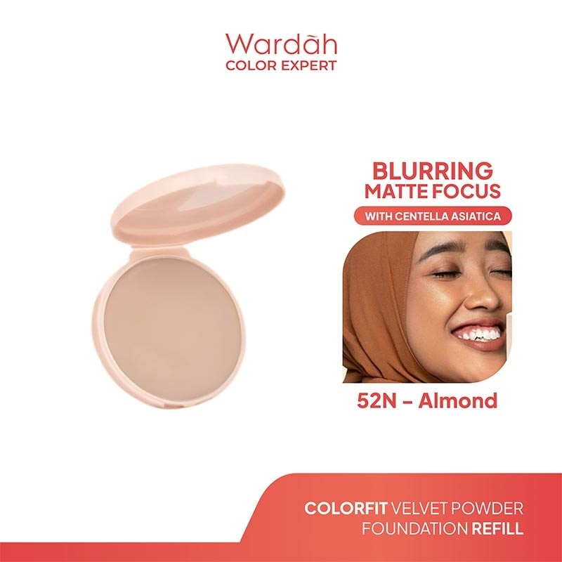 Colorfit Velvet Powder Foundation Refill 52N Almond 11g - Bedak Padat Dengan SPF 20 - Oil Control - Tahan Lama Hingga 12 Jam - Hasil Matte Coverage Natural