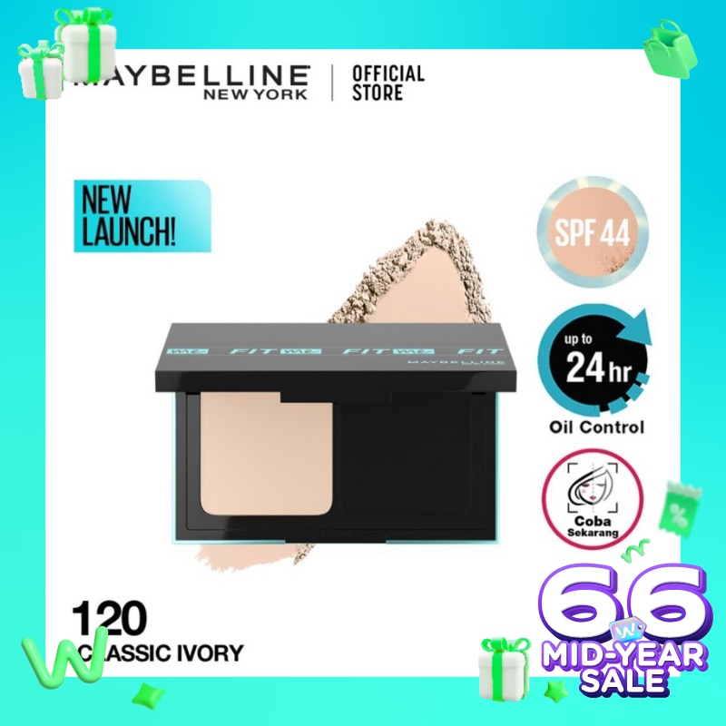 MAYBELLINE Fit Me Matte and Poreless 24HR Oil Control Powder Foundation (Full Coverage &. Tahan lama) 120 - Classic Ivory