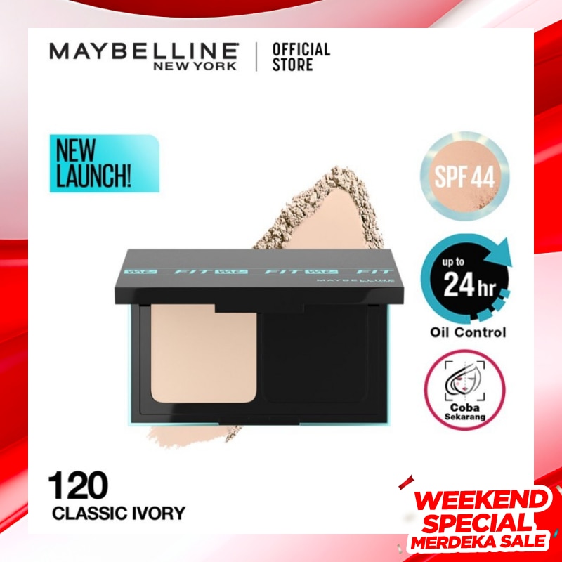 MAYBELLINE Fit Me Matte and Poreless 24HR Oil Control Powder Foundation (Full Coverage &. Tahan lama) 120 - Classic Ivory