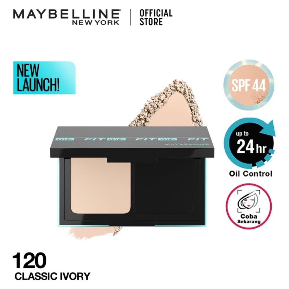 MAYBELLINE Fit Me Matte and Poreless 24HR Oil Control Powder Foundation (Full Coverage & Tahan lama) 120 - Classic Ivory