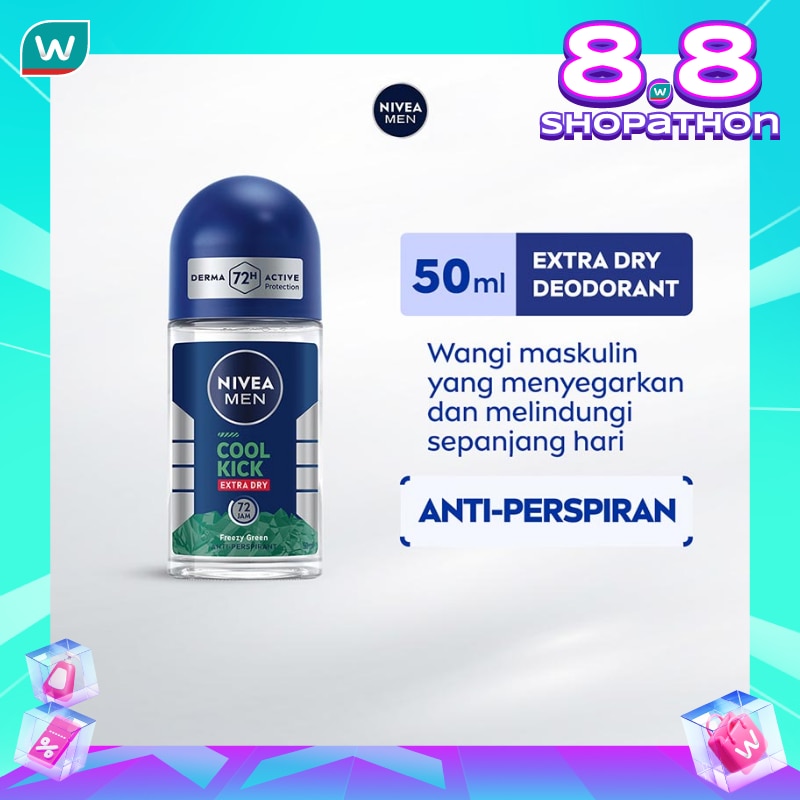 Promo Harga Nivea Men Deo Roll On Cool Kick Freezy Green 50 gr - Watsons
