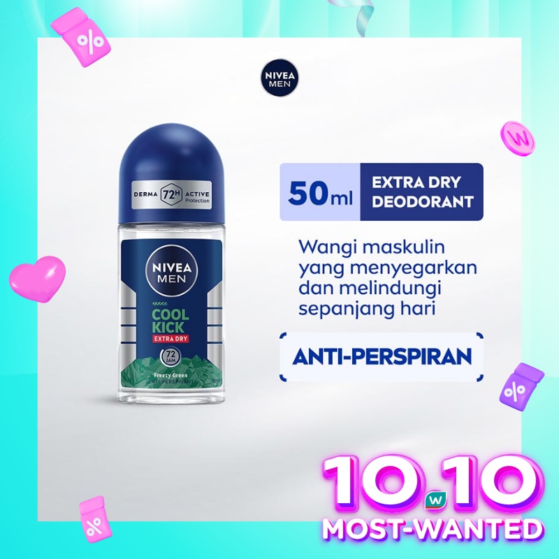 Promo Harga Nivea Men Deo Roll On Cool Kick Freezy Green 50 gr - Watsons