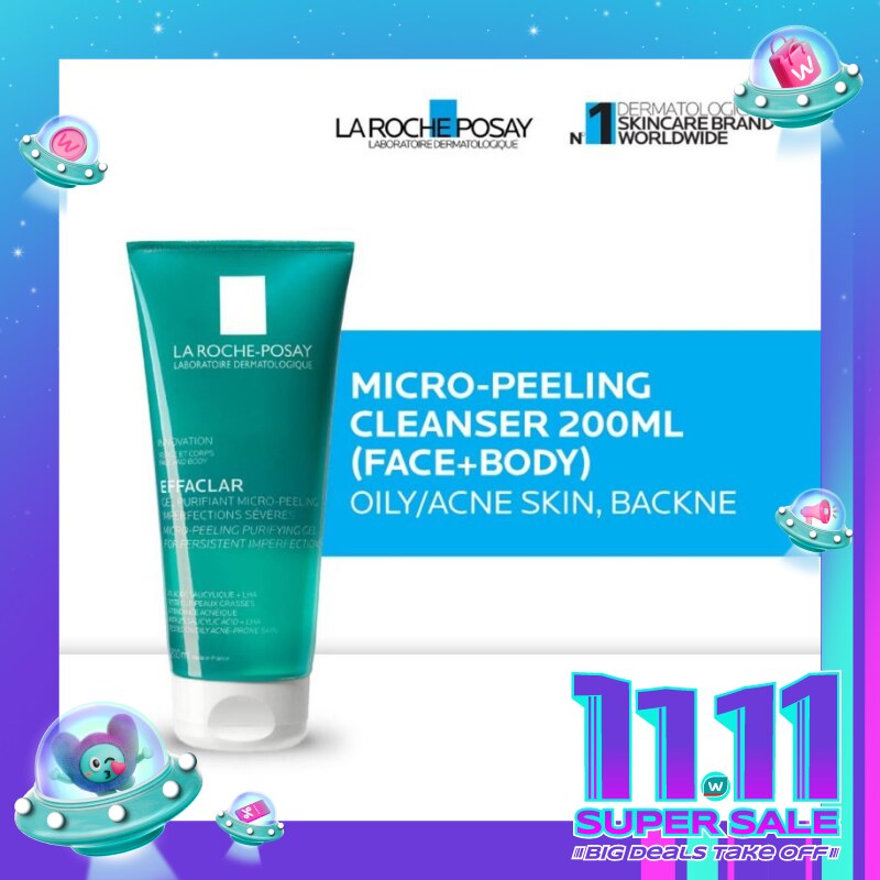 Effaclar Acne Micro-Peeling Cleanser 200ml- Facial/ Body Wash Kulit Jerawat/Berminyak 200ml