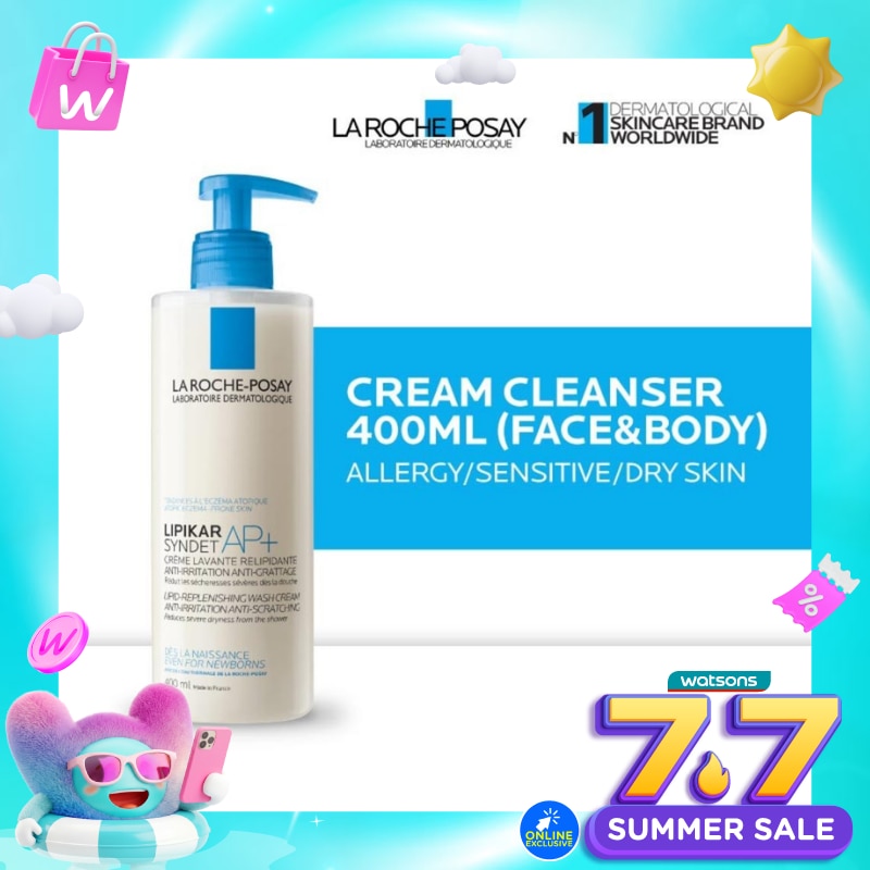 Lipikar Syndet AP+ Cleanser 400ml - Facial/ Body Wash Kulit Alergi/ Sensitif/ Kering 400ml